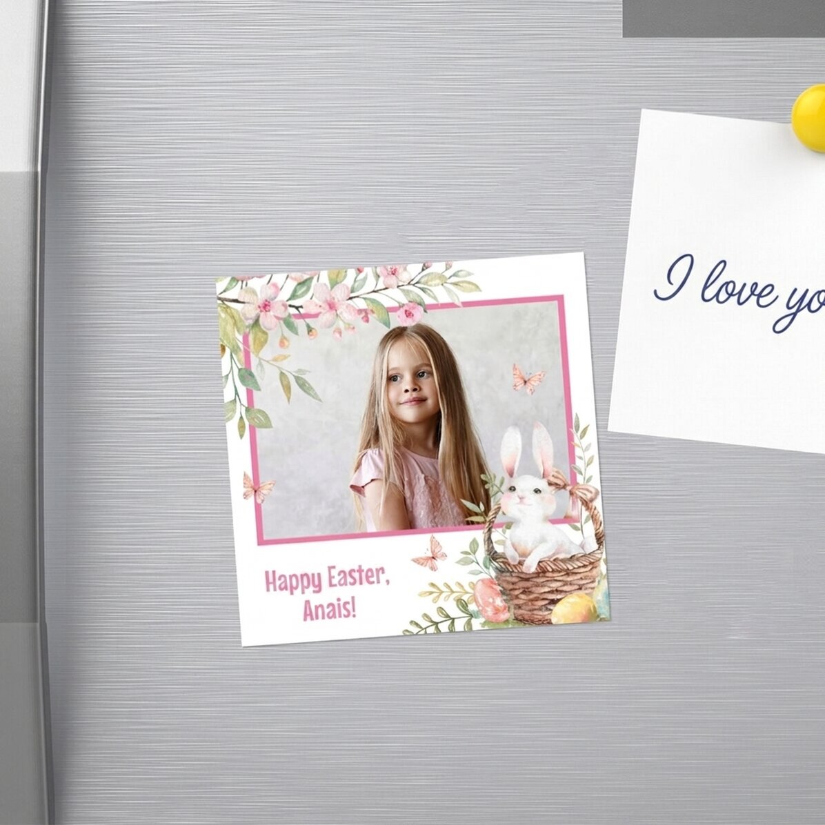 Aimant 10 x 10 personnalisé avec une photo et un message - Joyeuses Pâques !