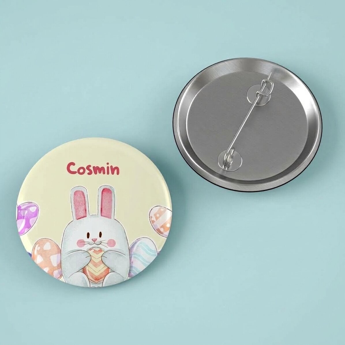 Gepersonaliseerde button met paasboodschap – Konijntje