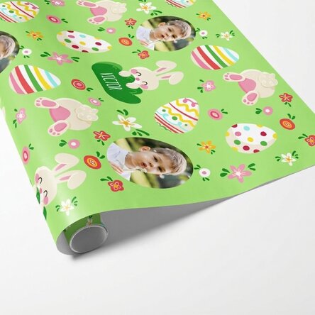 Papier d'emballage cadeau personnalisé avec message et photo - De la part de Iepuras