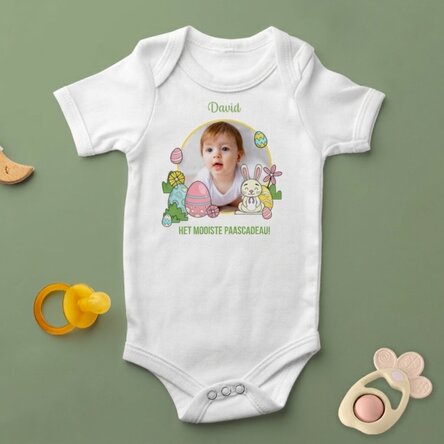 Gepersonaliseerd kinderbody met een foto en tekst - Pasen