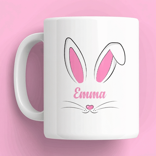 Gepersonaliseerde mok met naam en tekst - Bunny ears