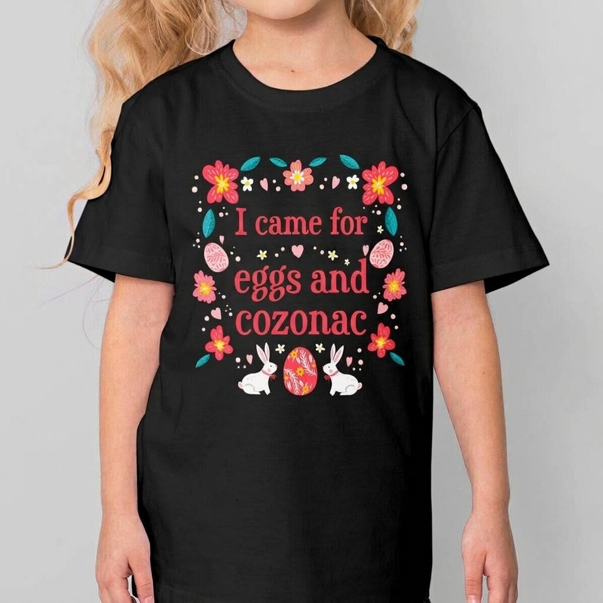 Katoenen T-shirt voor kinderen, gepersonaliseerd met een tekst - Eieren en cozonac