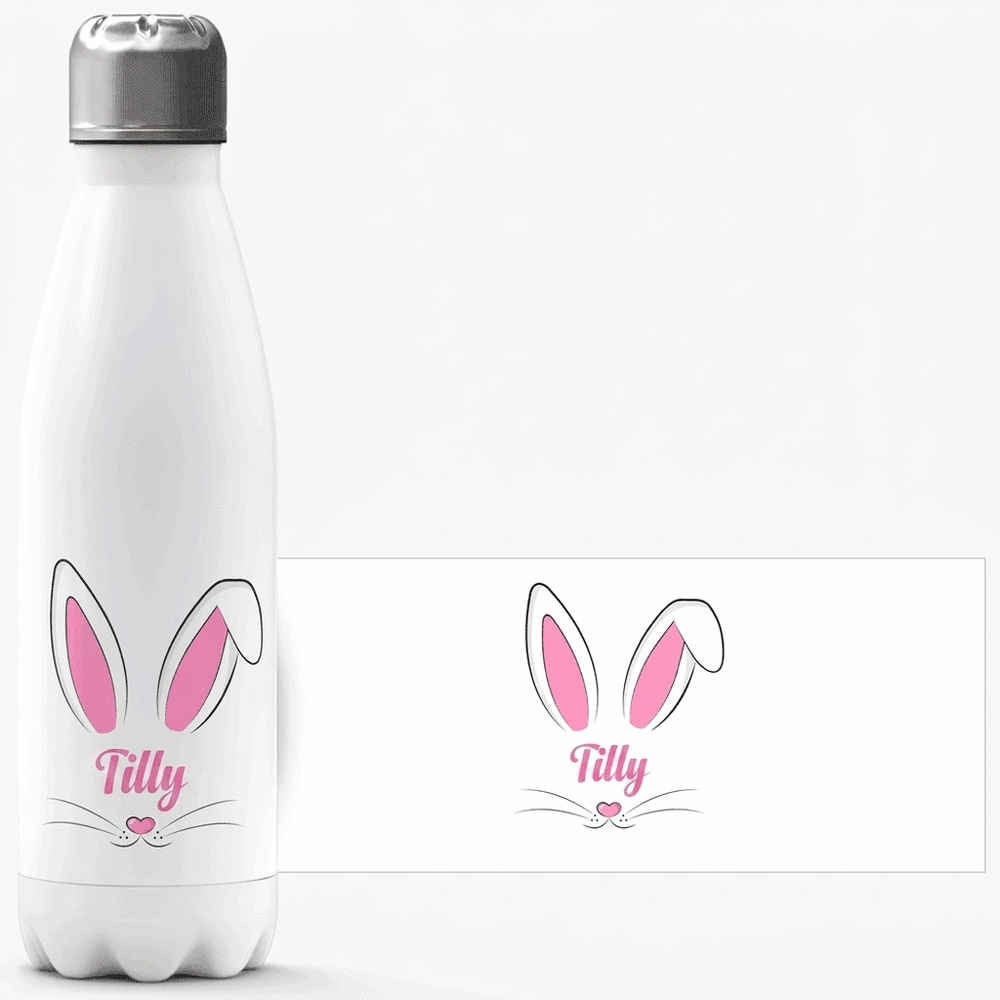 Thermos à base blanche personnalisé avec un prénom - Bunny