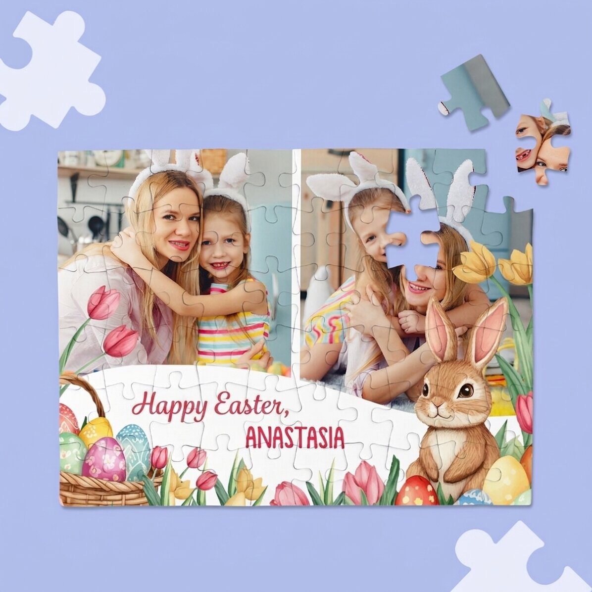 Puzzle personnalisé avec 2 photos et un message - Joyeuses Pâques