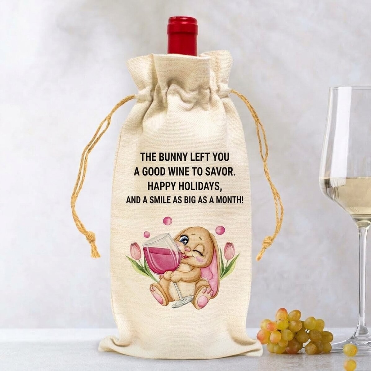Gepersonaliseerd zakje voor een fles wijn - Drinking bunny