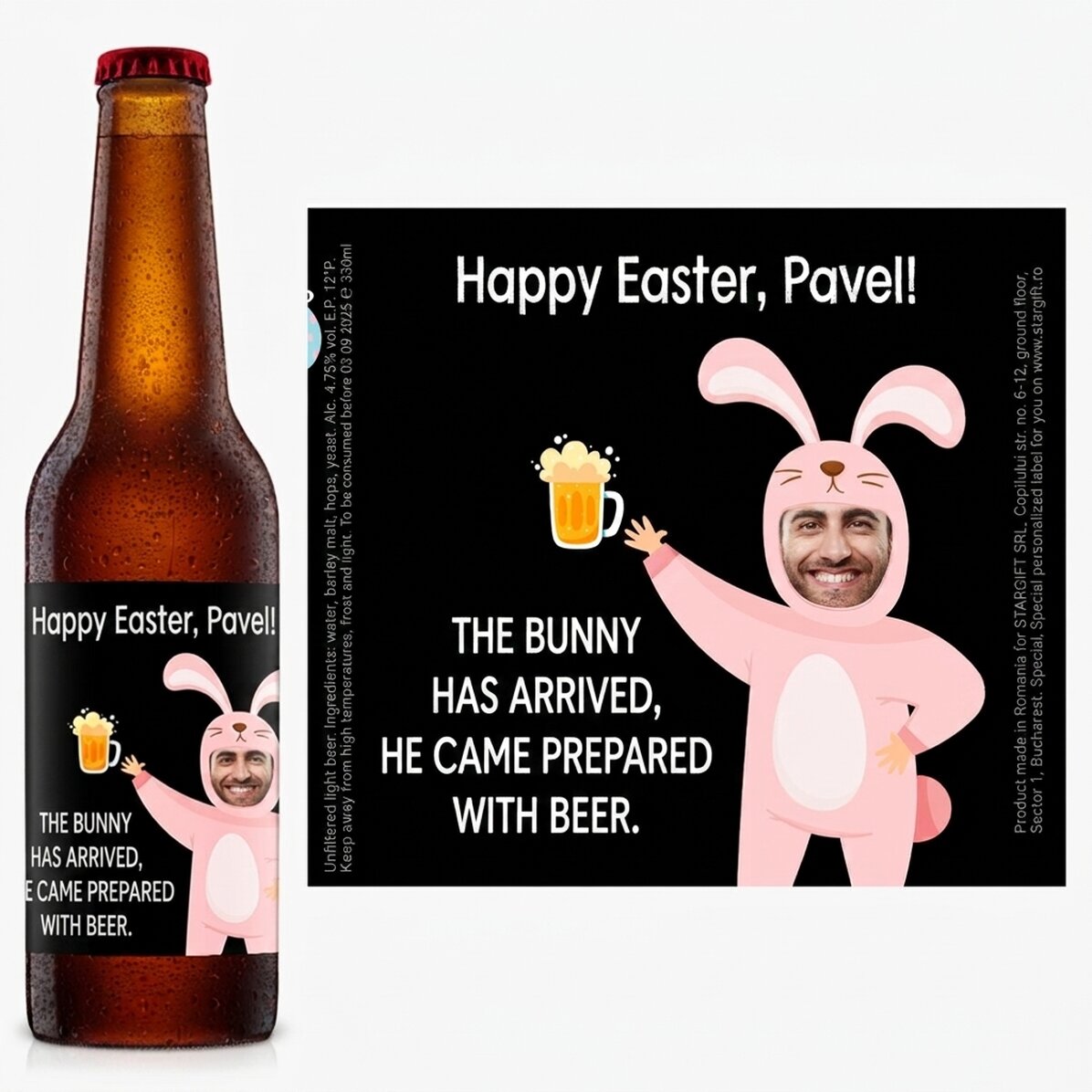 Bière personnalisée avec photo et message - Lapin