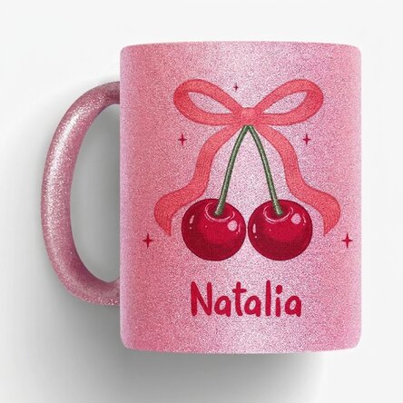 Gepersonaliseerde glitterbeker met tekst - Cherry