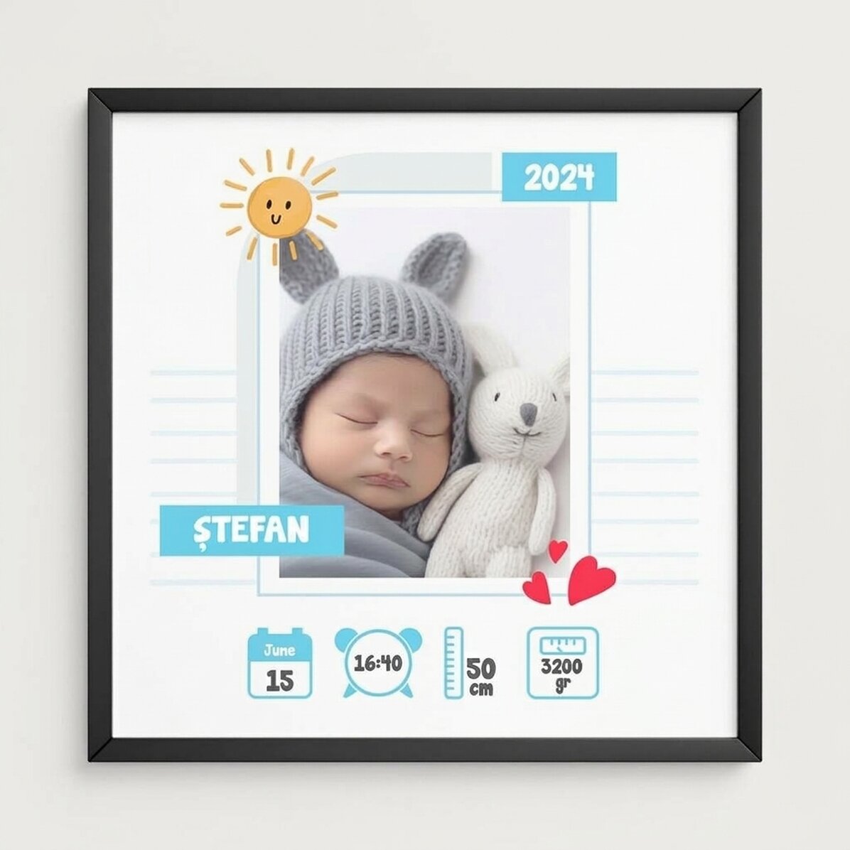 Gepersonaliseerd schilderij met een foto en een boodschap - Hello, Baby