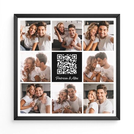 Tableau personnalisé avec 8 photos, un code QR et un texte