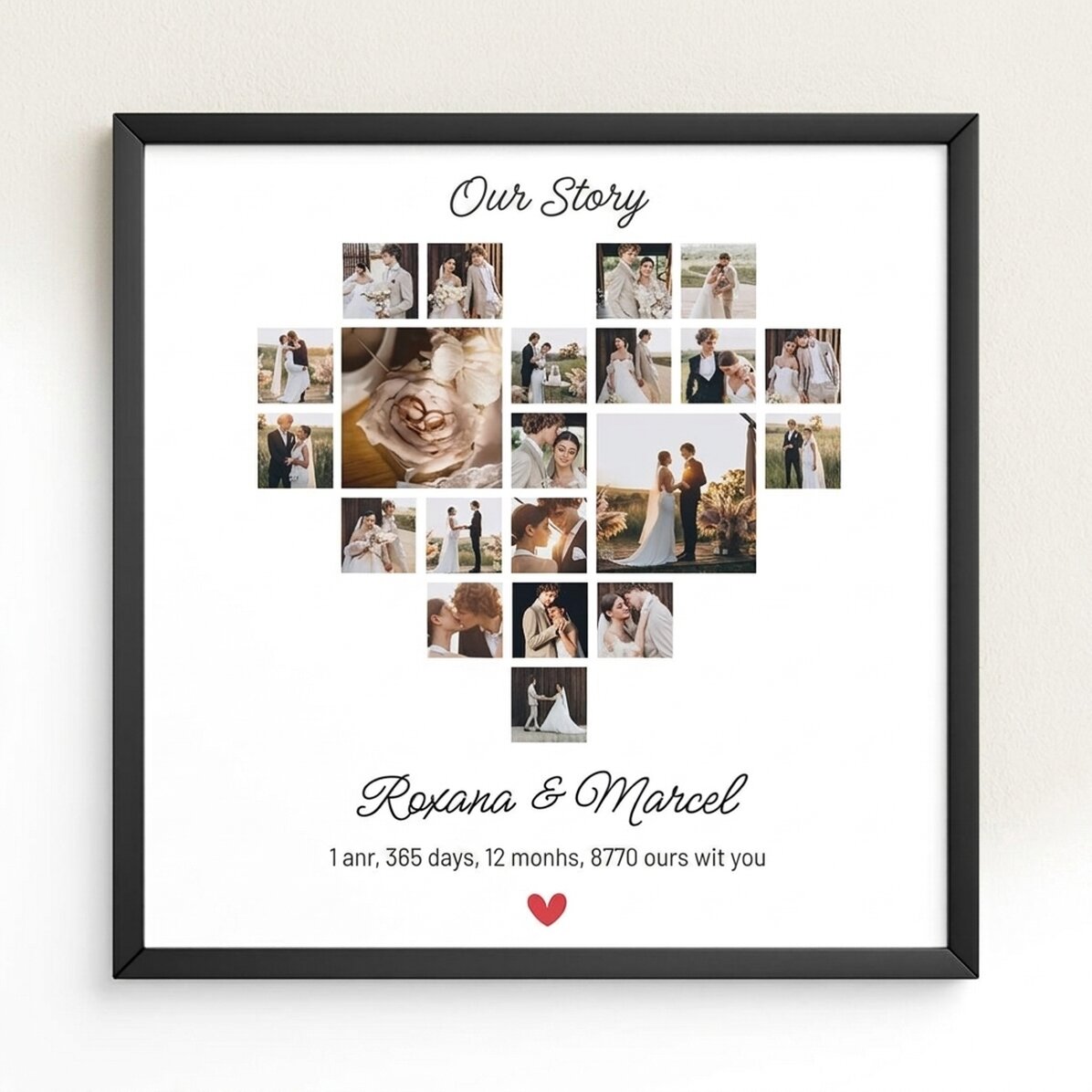 Tableau personnalisé avec 21 photos et un texte - Notre histoire