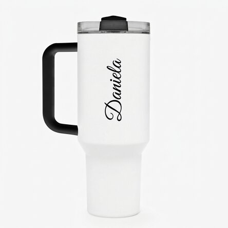 Thermosfles met handvat en rietje, gepersonaliseerd met naam