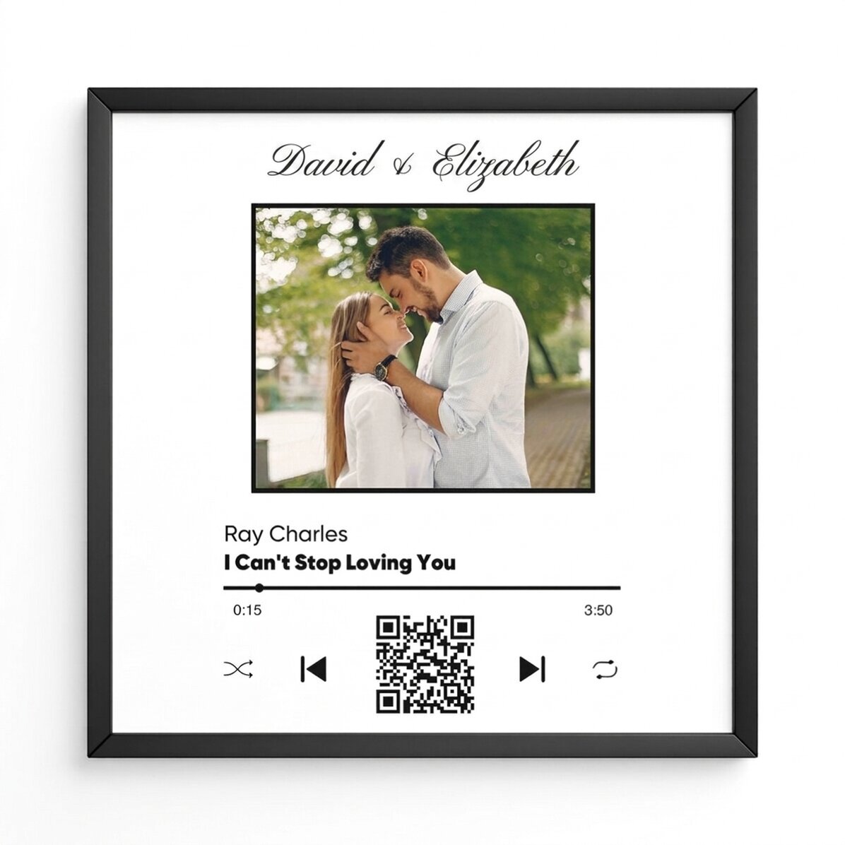 Tableau personnalisé avec une photo, un code QR et un texte - Notre chanson