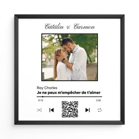 Tableau personnalisé avec une photo, un code QR et un texte - Notre chanson