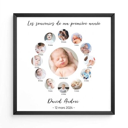 Tableau personnalisé avec 13 photos et un texte - Un an de bonheur