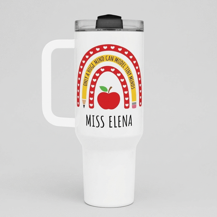Tasse isotherme avec poignée et paille, personnalisée avec un prénom - Teacher