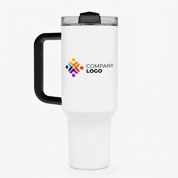 Thermosfles met handvat en rietje, gepersonaliseerd met logo en naam