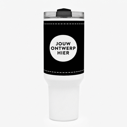 Thermosbeker met handvat en rietje, gepersonaliseerd met jouw ontwerp