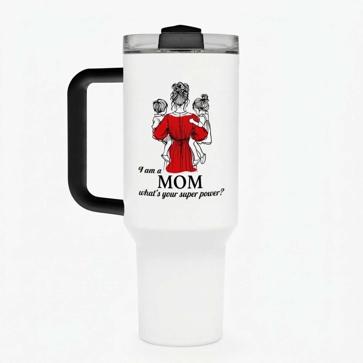 Tasse isotherme avec poignée et paille, personnalisée avec un message - Mom