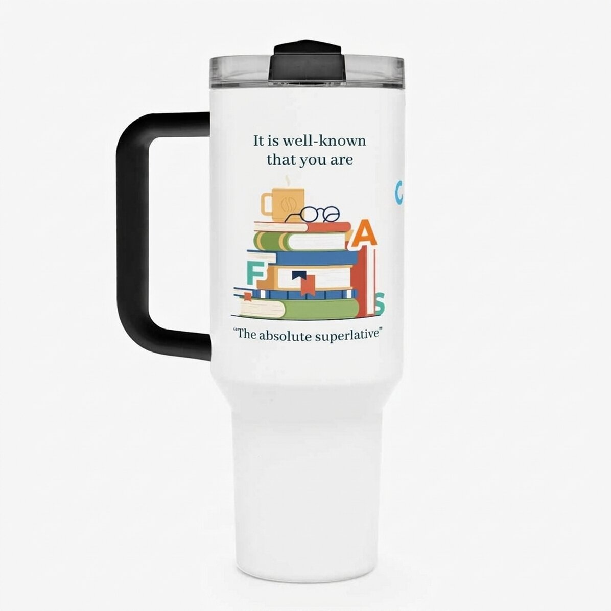 Tasse isotherme avec poignée et paille, personnalisée avec un message - Professeur de roumain