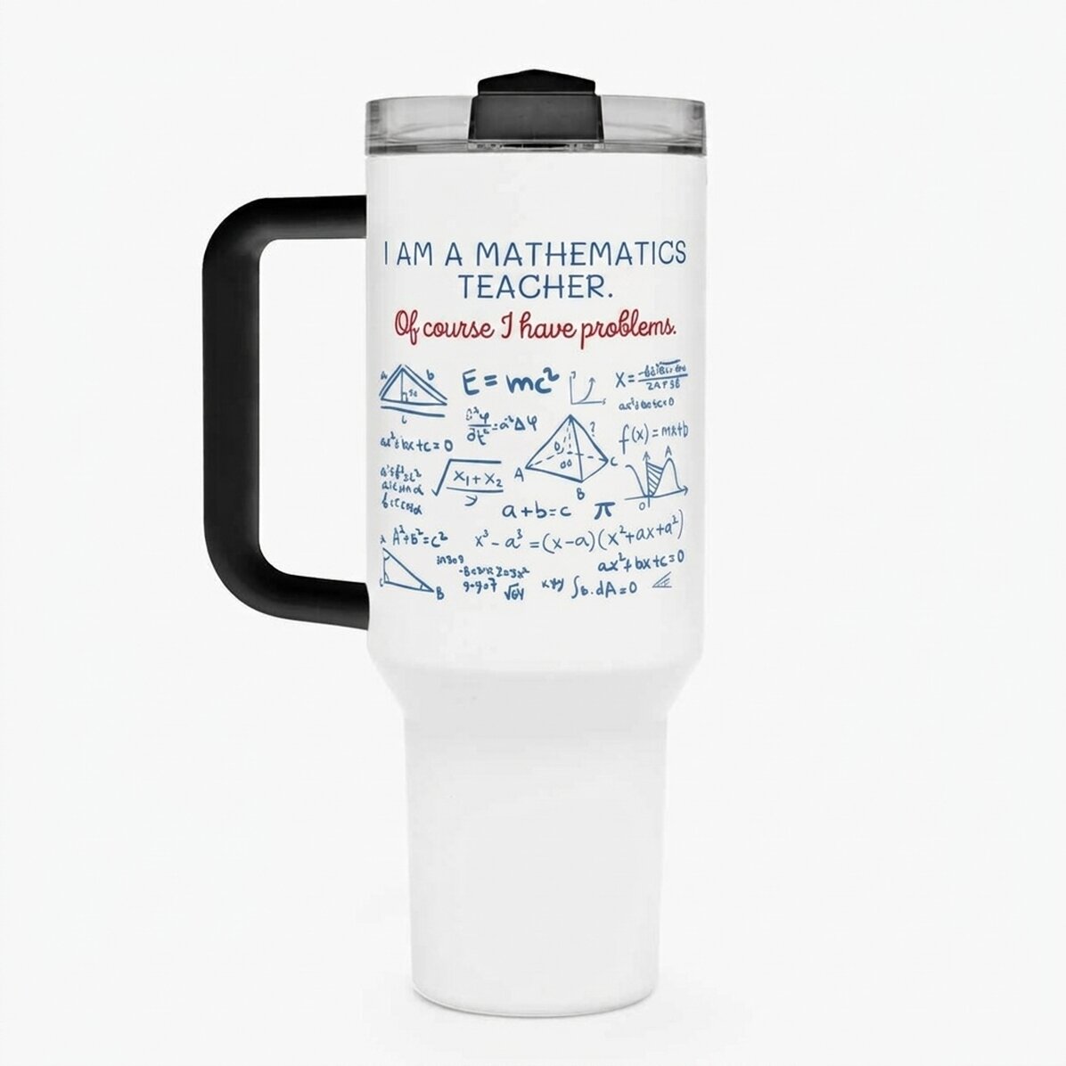 Thermosbeker met handvat en rietje, gepersonaliseerd met een boodschap - Wiskundeleraar