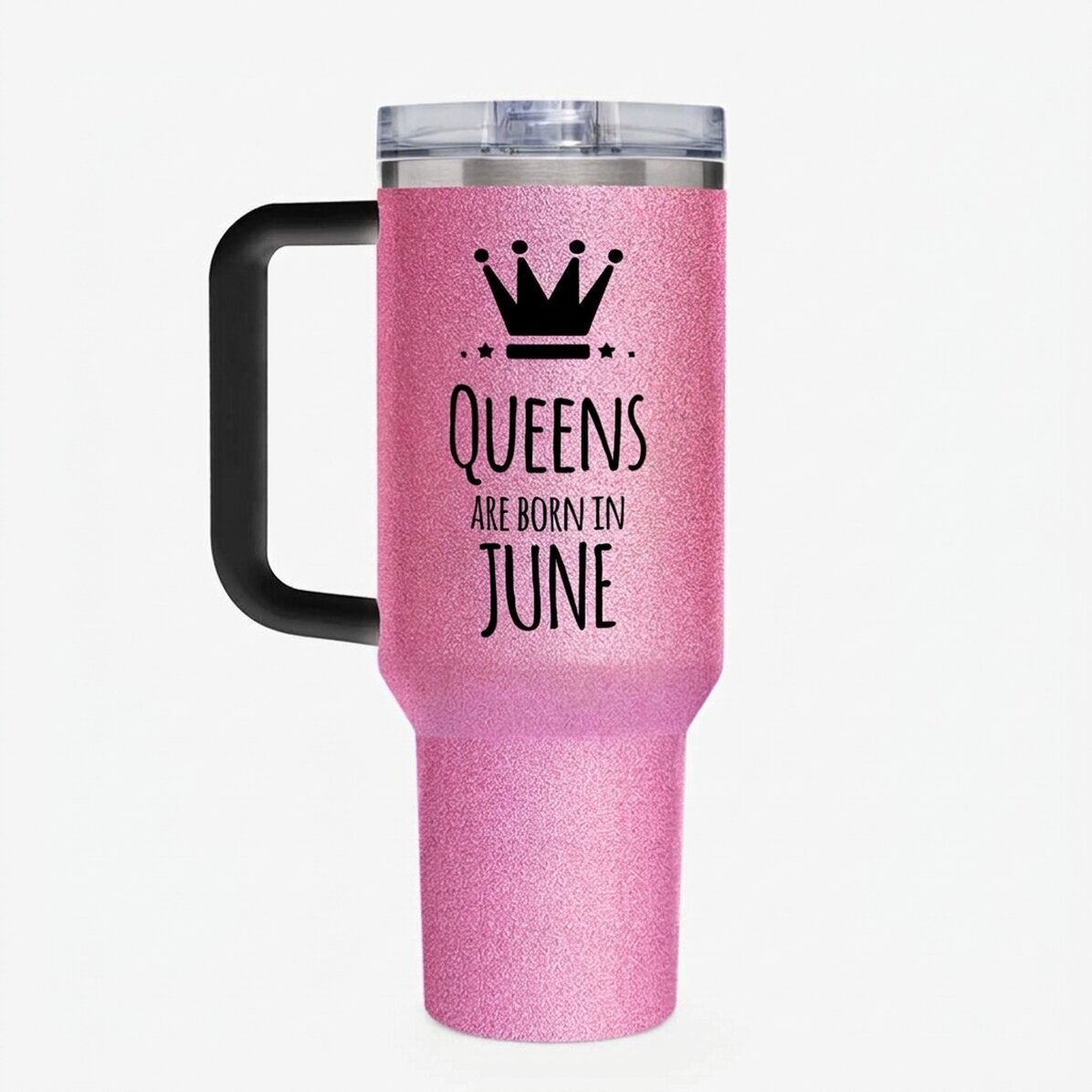 Tasse isotherme avec poignée et paille, personnalisée avec un texte - Queens