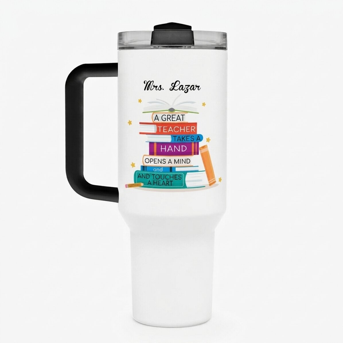 Thermosfles met handvat en rietje, gepersonaliseerd met een boodschap - Books