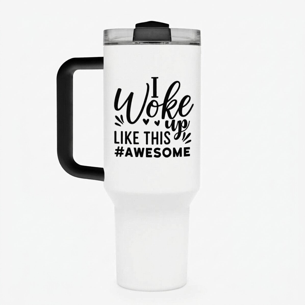 Thermosfles met handvat en rietje, gepersonaliseerd met tekst - Woke up like this