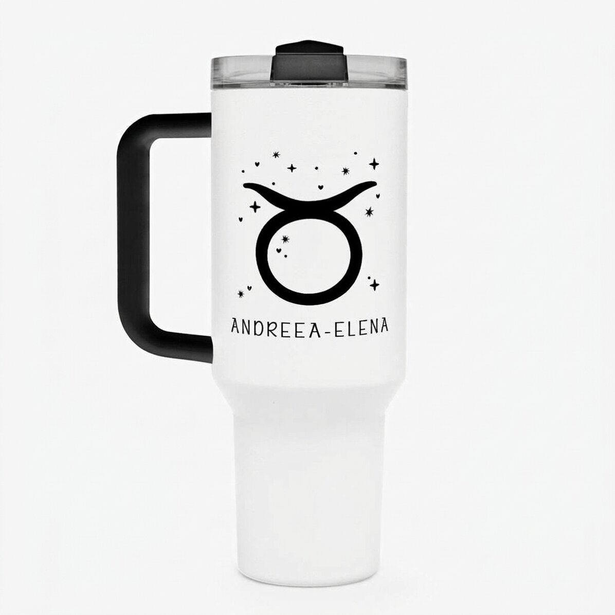 Thermosfles met handvat en rietje, gepersonaliseerd met tekst - Sterrenbeeld Stier