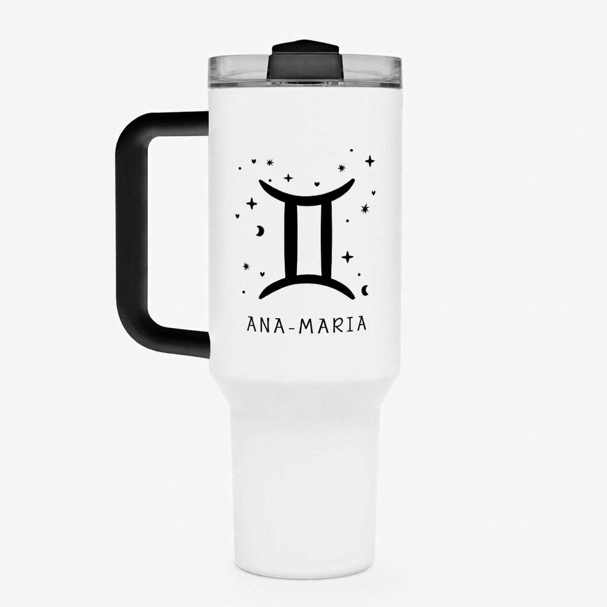 Thermosfles met handvat en rietje, gepersonaliseerd met tekst - Sterrenbeeld Tweelingen