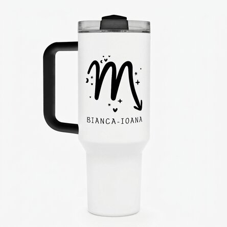 Tasse isotherme avec poignée et paille, personnalisée avec un texte - Signe du Scorpion