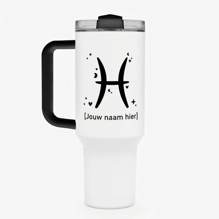 Thermosfles met handvat en rietje, gepersonaliseerd met tekst - Sterrenbeeld Vissen