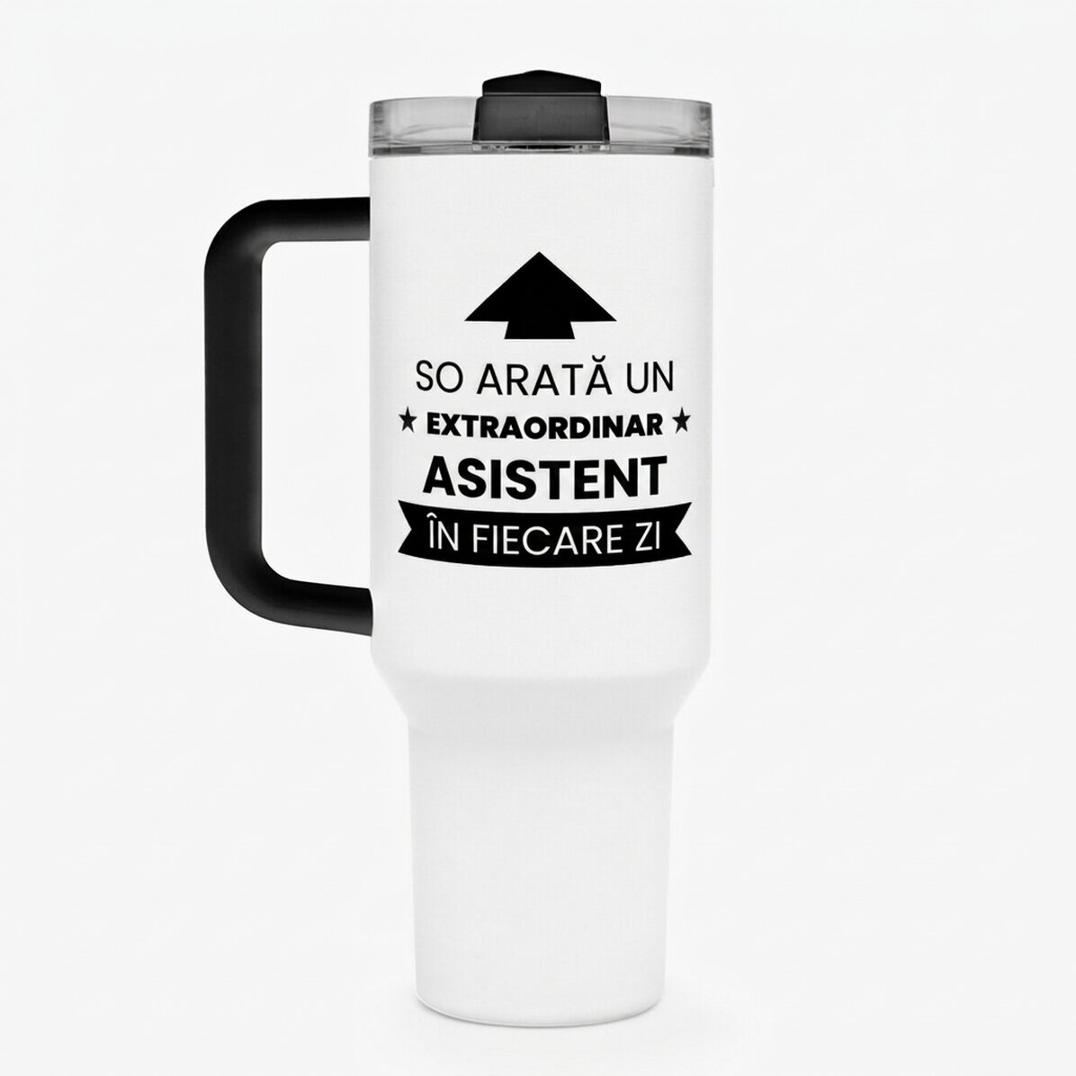 Thermosfles met handvat en rietje, gepersonaliseerd met tekst – Zo ziet hij eruit