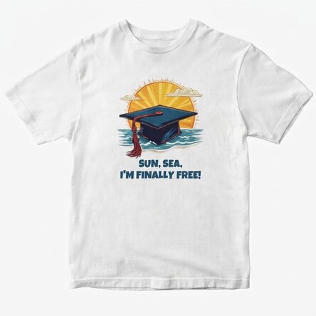 Katoenen T-shirt met gepersonaliseerde tekst - Sun, sea, finally free