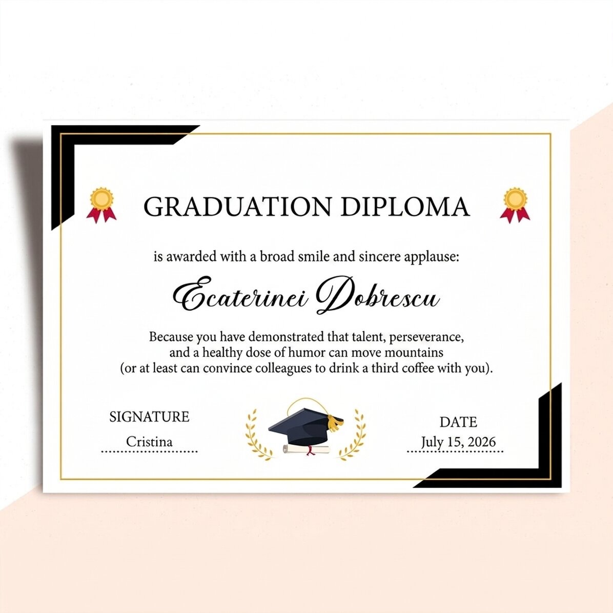Gepersonaliseerd diploma met tekst - Afstuderen