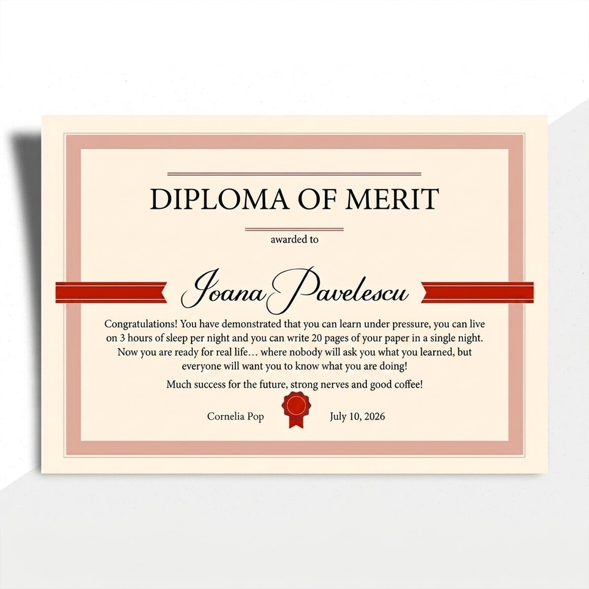 Gepersonaliseerd diploma met tekst - Erediploma