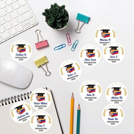 Lot de 12 autocollants (étiquettes adhésives) personnalisés avec un message - Remise des diplômes