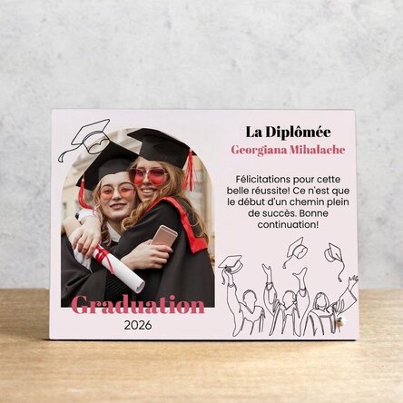 Cadre photo de bureau personnalisé avec une photo et un message - Diplômée