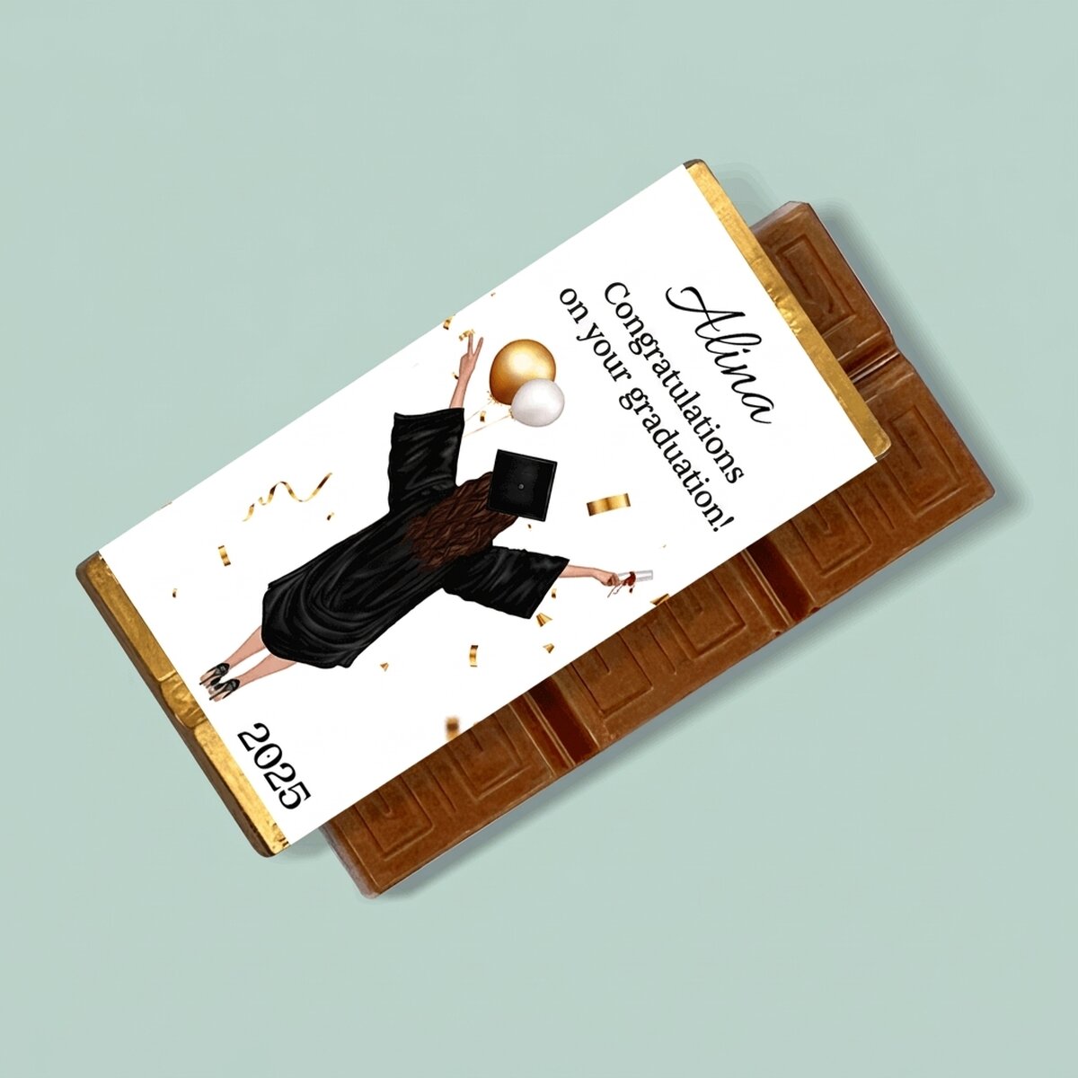 Gepersonaliseerde mini-chocoladereep met een boodschap voor afgestudeerden