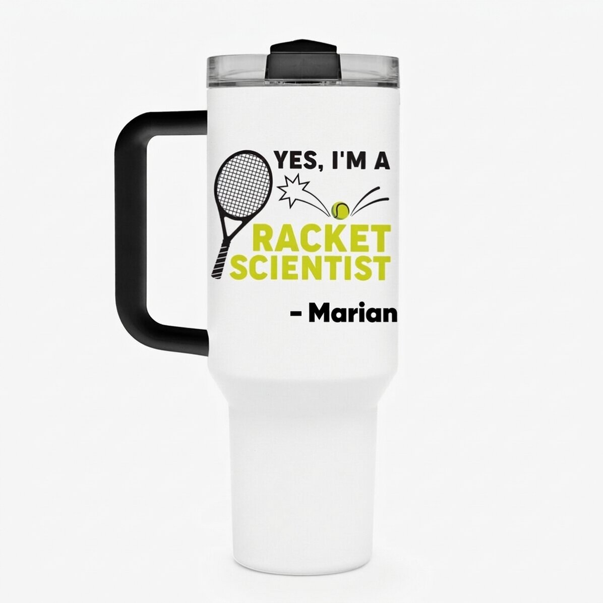 Thermosfles met handvat en rietje, gepersonaliseerd met tekst - Racket scientist