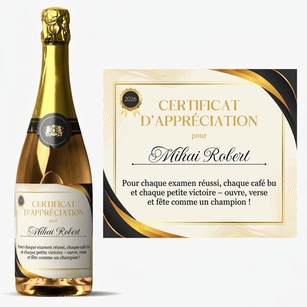 Vin mousseux personnalisé avec un message - Certificat de reconnaissance