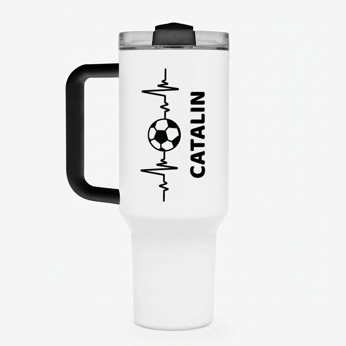 Thermosfles met handvat en rietje, gepersonaliseerd met naam - Voetballiefhebber