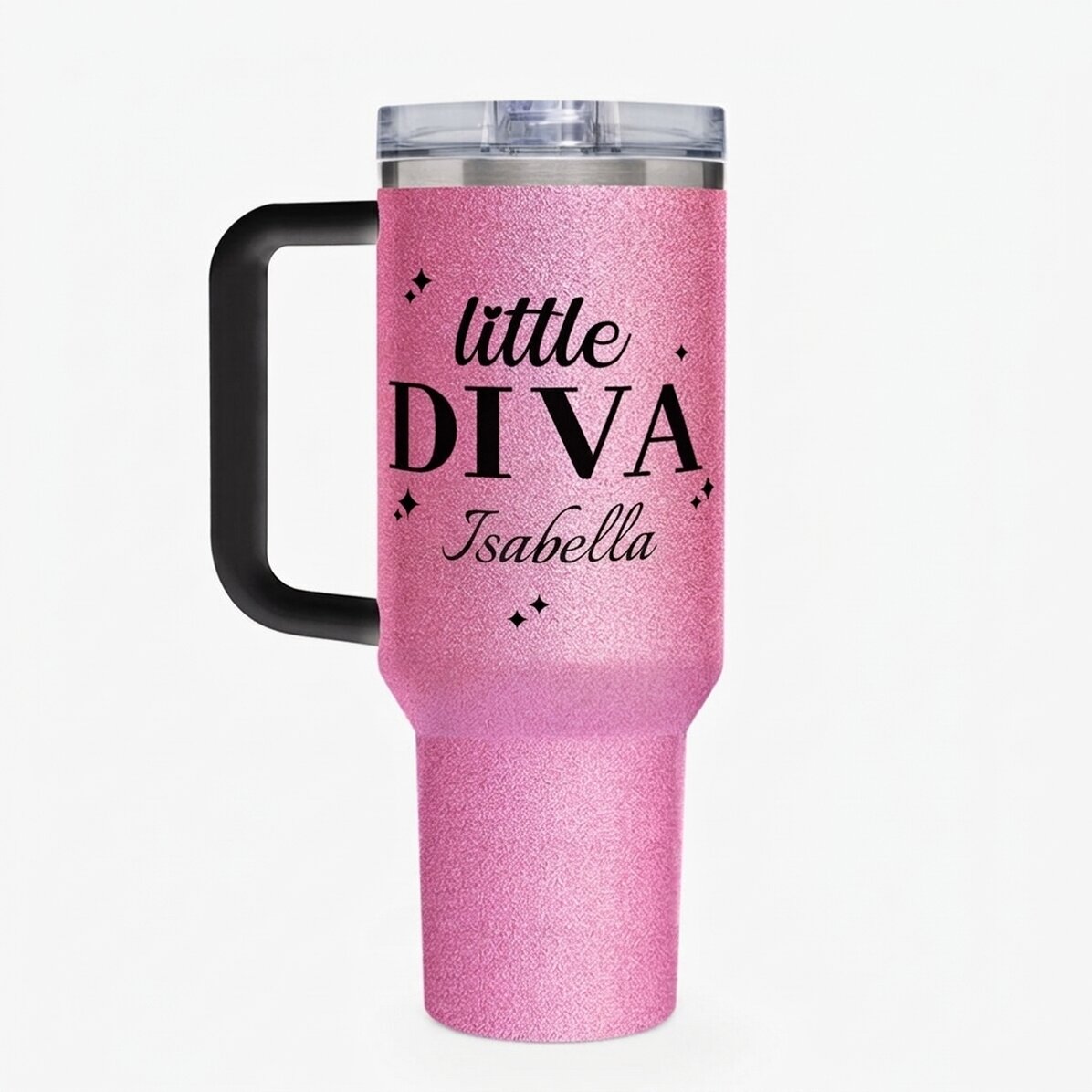 Thermosbeker met handvat en rietje, gepersonaliseerd met een boodschap - little diva