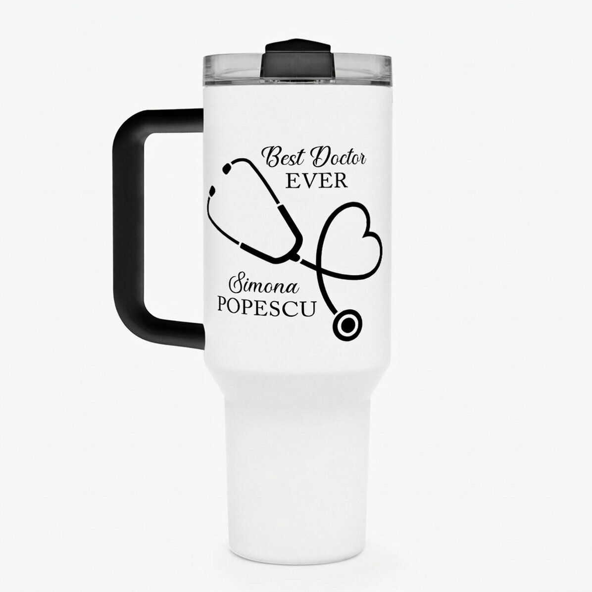Thermosbeker met handvat en rietje, gepersonaliseerd met een boodschap - Best Doctor