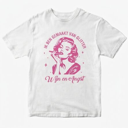 Gepersonaliseerd katoenen T-shirt - Glitter, wine & anxiety