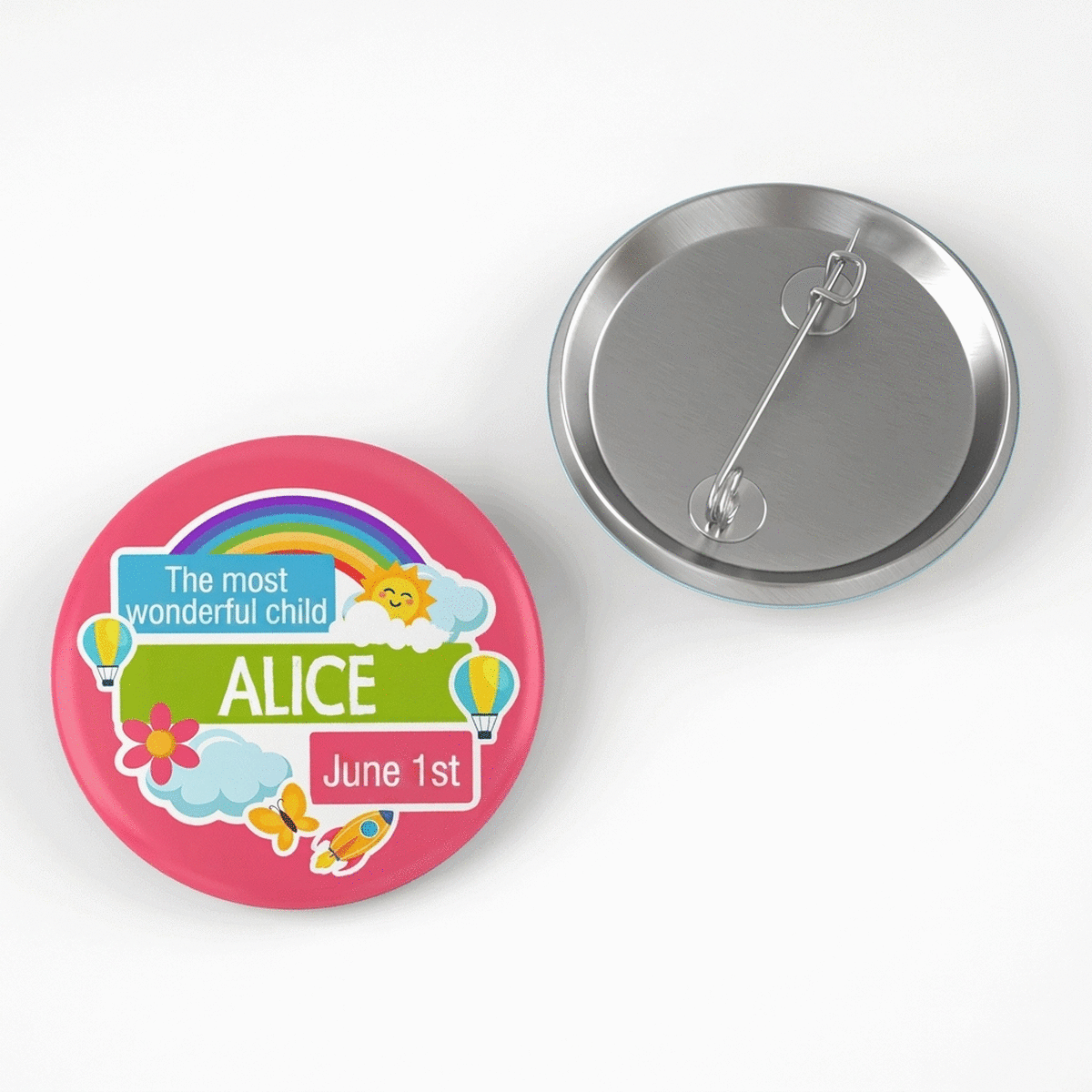 Gepersonaliseerde button met boodschap voor kinderen – 1 juni