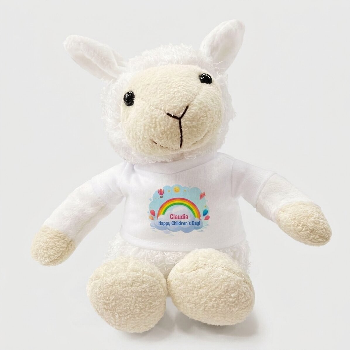 Gepersonaliseerd schapenfiguurtje met boodschap - Regenboog