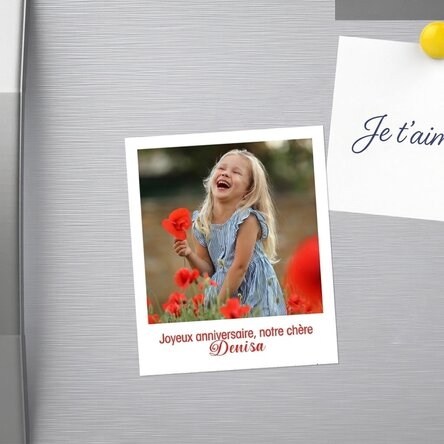 Aimant personnalisé de 10 x 12 cm avec une photo et un texte - format Polaroid