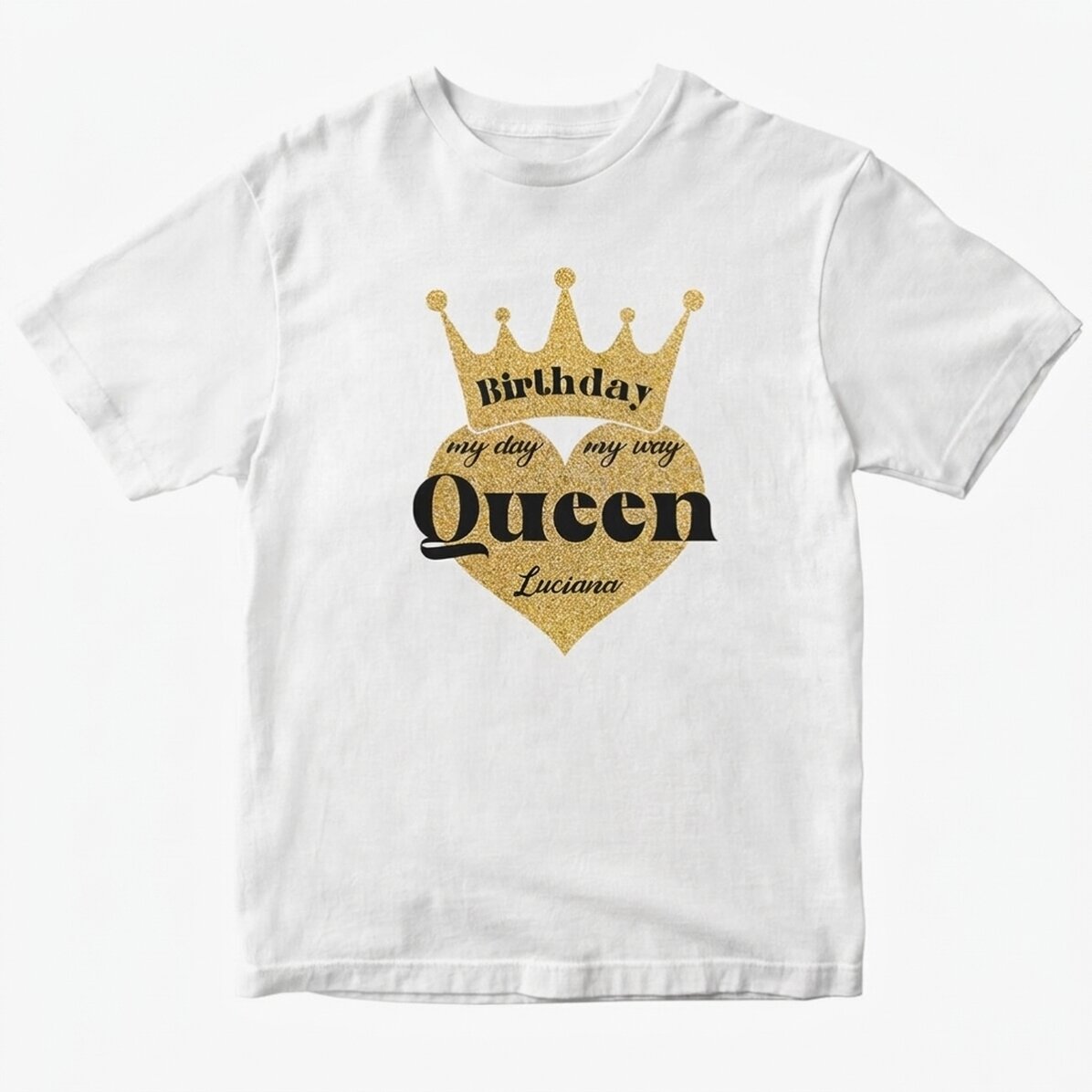 Katoenen T-shirt met gepersonaliseerde tekst - Birthday Queen