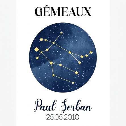 Affiche personnalisée avec texte - La constellation du signe du zodiaque des Gémeaux