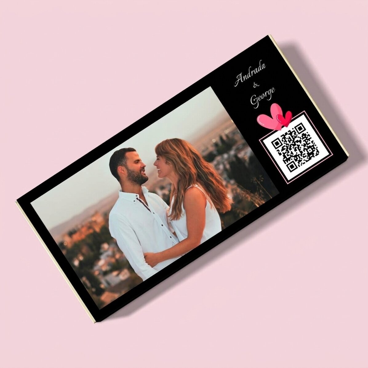 Chocolat personnalisé avec une photo, un texte et un code QR - Love
